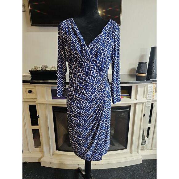 Ralph Lauren Dresses & Skirts - Lauren Ralph Lauren Dress Womens 10 Blue Geometric Faux Wrap Office Dress